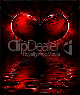 High resolution fractal heart with reflection on water