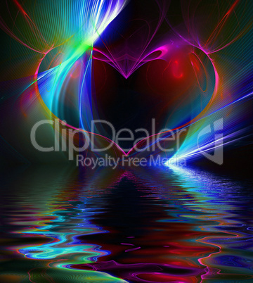 High resolution fractal heart with reflection on water