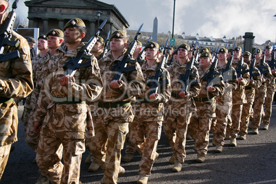 Irish Guards marching in Liverpool after coming home from a tour of duty in Iraq