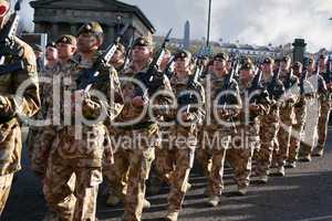 Irish Guards marching in Liverpool after coming home from a tour of duty in Iraq