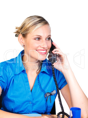 Frau mit Telefonhörer