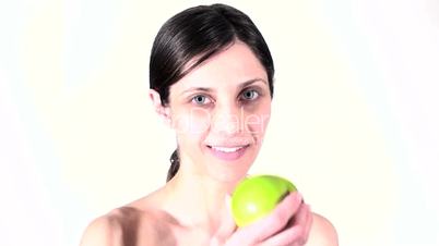 Woman eats Apple