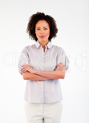 Brunette businesswoman with folded arms