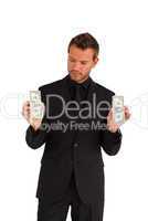 Serious businessman with money