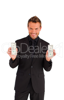 Successful businessman holding money