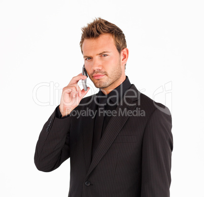 Closeup of businessman with cell phone