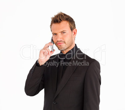 Confident businessman manager on cell phone