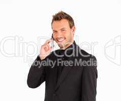 Smiling male business manager on the phone