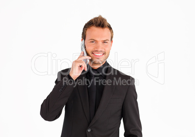 Friendly businessman talking on the phone