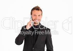 Friendly businessman talking on the phone