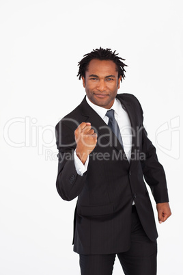 Serious businessman with fist
