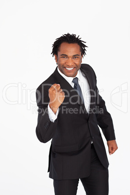 Happy businessman with fist