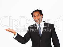 Happy businessman offering his hand