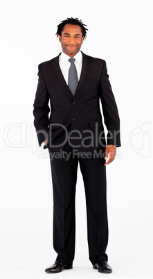 Handsome businessman standing in front of camera