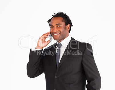Attractive businessman talking on the phone