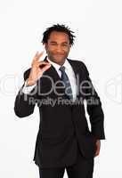 Afro-american businessman showing okay sign