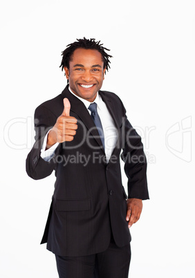 Portrait of businessman with thumb up