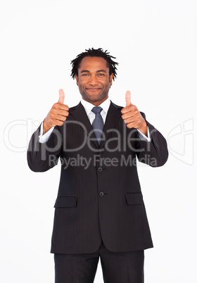 Handsome businessman with thumbs up
