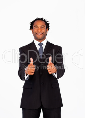 Successful businessman with thumbs up