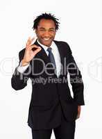 Friendly afro-american businessman showing okay sign