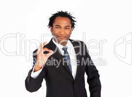 Portrait of businessman showing okay sign