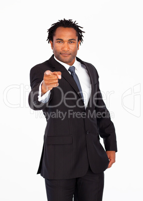 Afro-american businessman pointing at the camera