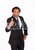 Young businessman with thumb up