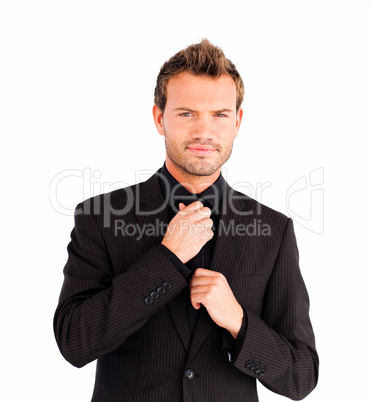Businessman corrects a tie
