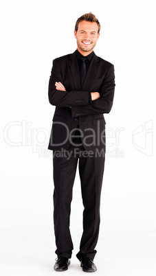 Happy businessman with folded arms