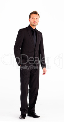 Handsome businessman standing in front of camera