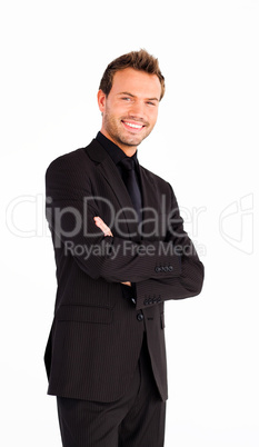 Smiling businessman with crossed arms