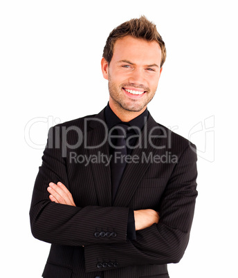 Happy businessman with crossed arms