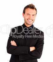 Happy businessman with crossed arms