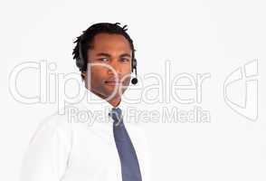 Serious businessman with headset
