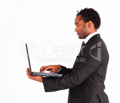 Afro-american businessman on a laptop