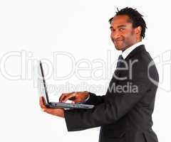 Portrait of afro-american with laptop
