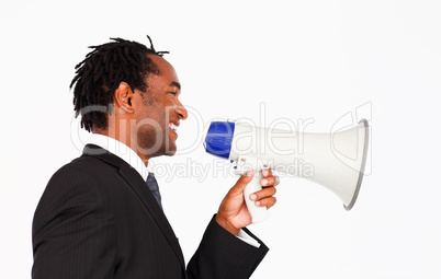 Business announcement through megaphone