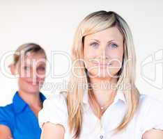 Portrait of a blonde businesswoman with her colleague
