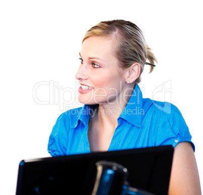 Closeup of a businesswoman in a meeting