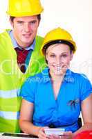 Man and women with hard hat