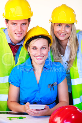 Team  with hard hats at work