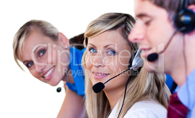 Blonde women in a call center