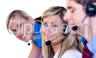 Blonde women in a call center