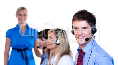 Businessman talking with headset