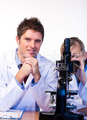Scientists working together in a laboratory