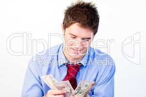 Portrait of man counting money