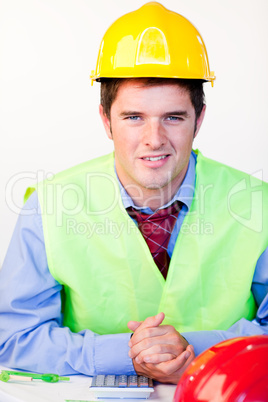Man with hard hat looking at the camera