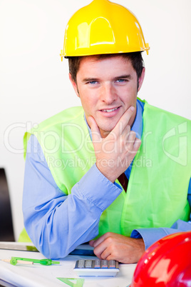 Serious male with hard hat