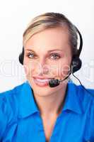 Young woman with headset on