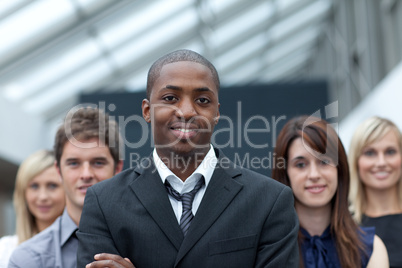 Afro-American businessman leading his team